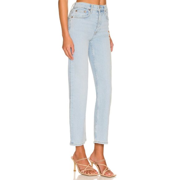 New Re/Done 70's Stove Pipe High Rise Waist Straight Leg Crop Light Wash Vintage - Picture 7 of 16